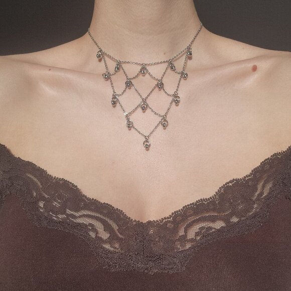Gothic Medieval chainmaille lace choker necklace with a small silver chain - Picture 4 of 9